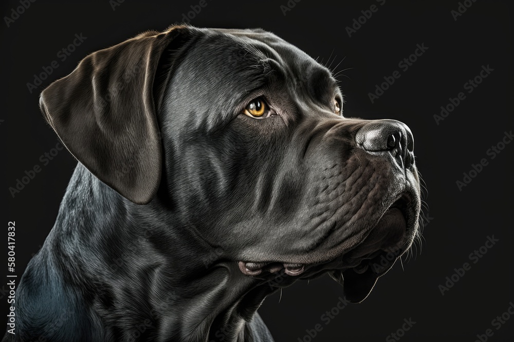 Studio picture of a black cane corso with a black background. Generative AI Studio picture of a black cane corso with a black background. Generative AI