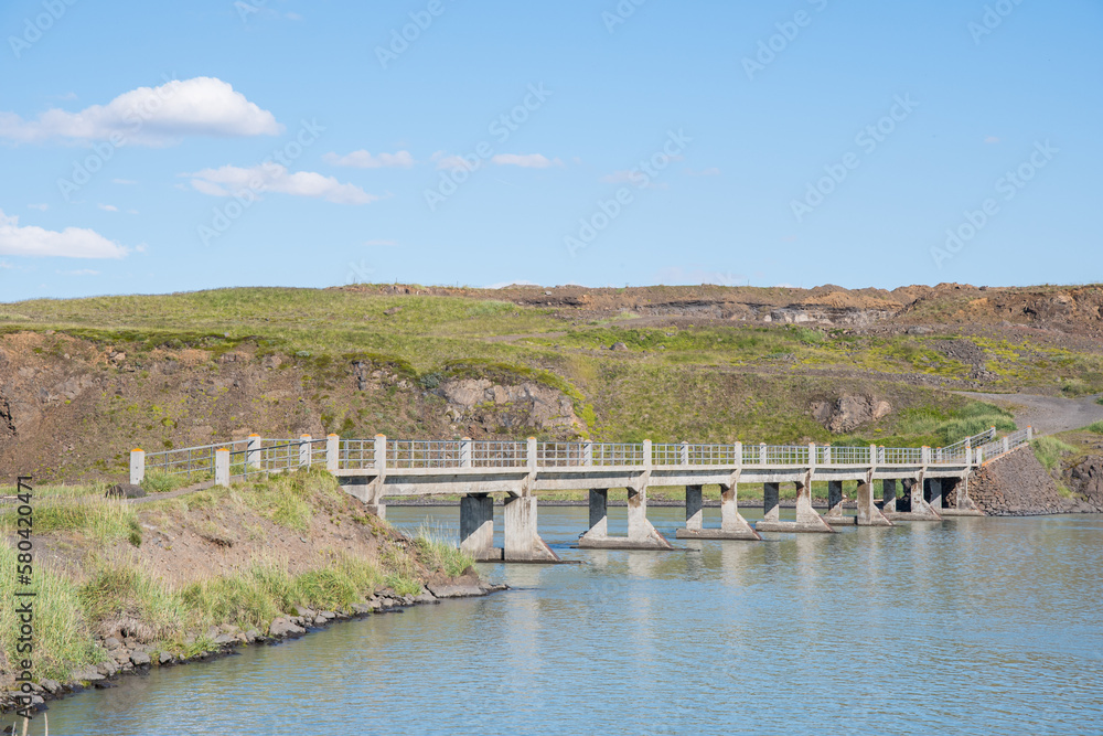 Old bridge across river Heradsvotn in Skagafjordur in Iceland