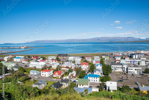 View over town of Saudarkrokur in North Iceland