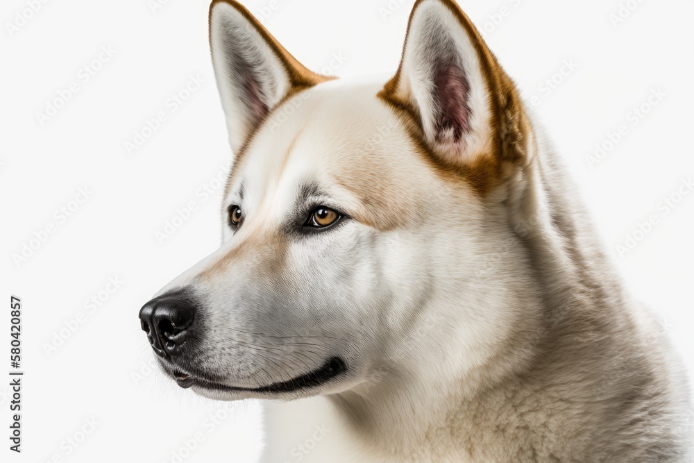 Portrait of a white Akita inu dog panting, head shot, isolated on white. Generative AI Portrait of a white Akita inu dog panting, head shot, isolated on white. Generative AI