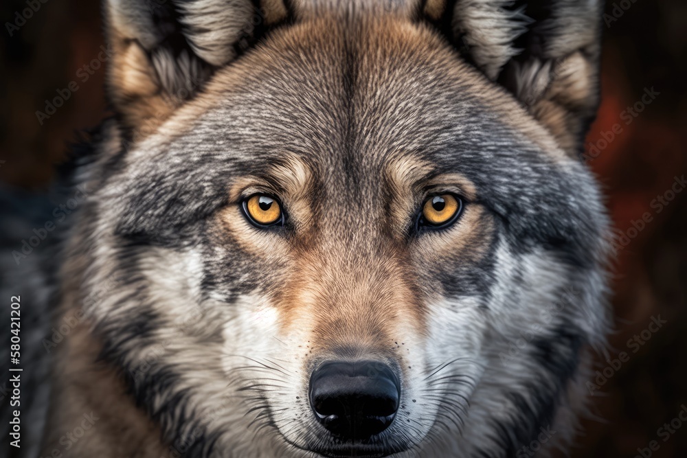 Portrait of a gray wolf up close. Generative AI Portrait of a gray wolf up close. Generative AI