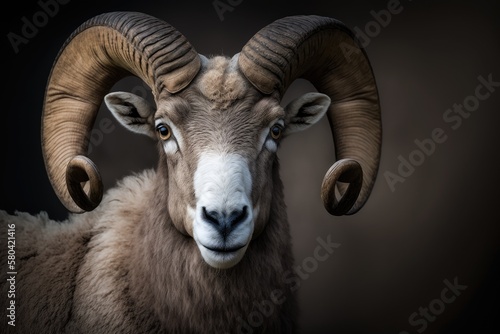 Portrait of a wild ram with big horns, a mouflon, a mountain sheep, or any other animal with horns Fototapet