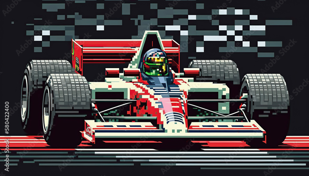 formula 1 race 8 bit pixel art style