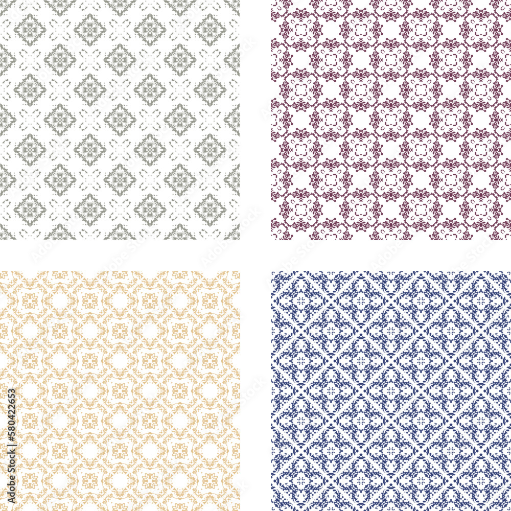 Collection of seamless ornamental vector patterns. Decorative backgrounds made of small squares. The rich decoration of abstract patterns for construction of fabric or paper. 
