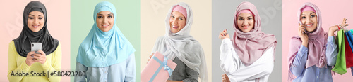 Set of happy Muslim women o...