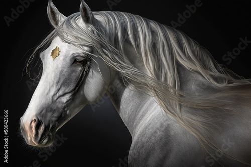 picture of a beautiful horse. Detailed portrait. Generative AI © AkuAku