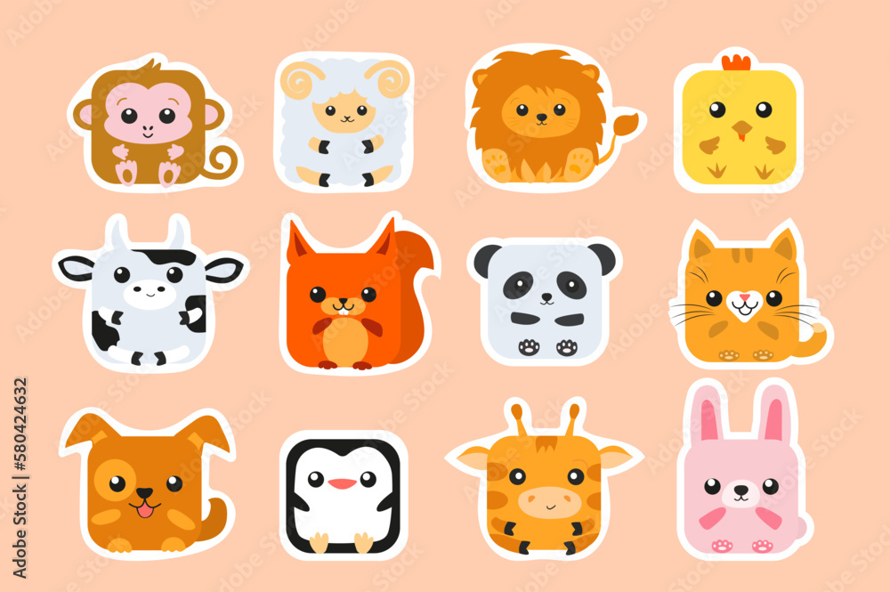 Cute animal square face. Vector flat illustration. Cute animal square face. Vector flat illustration.