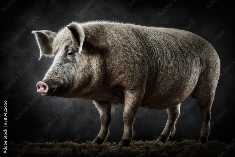 Portrait of a big domestic pig as seen from the side. Generative AI Portrait of a big domestic pig as seen from the side. Generative AI