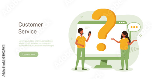 Customer support call center concept. Customer helpdesk, communication, call center, online help, frequently asked questions, support system, chat. Support creative illustration.