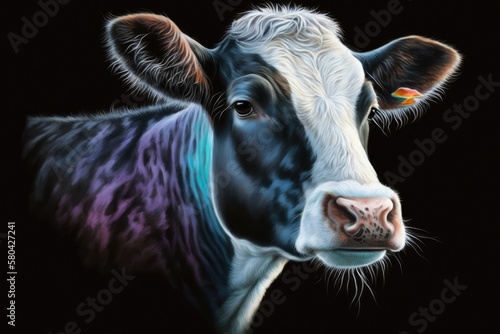 pastel portrait painting. Modern art, cow. Generative AI
