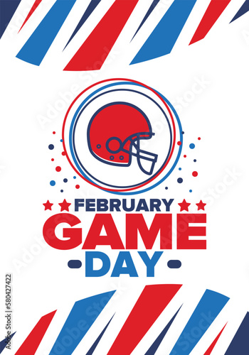 Game Day. American football playoff. Super Party in United States. Final game of regular season. Professional team championship. Ball for american football. Sport poster. Vector illustration