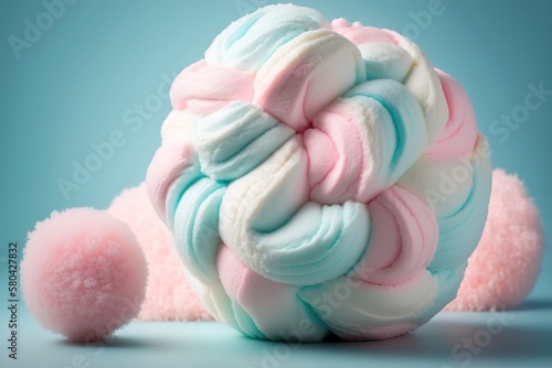 Top view of pastel colored marshmallow on a cotton background. AI generation