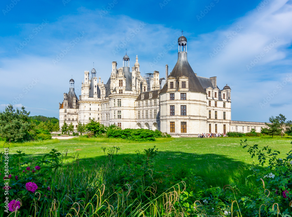 Chambord castle (chateau Chambord) in Loire valley, France - obrazy, fototapety, plakaty 