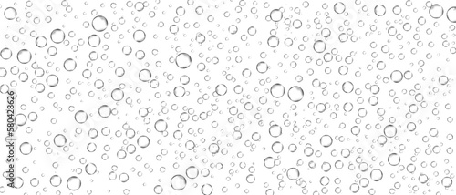 Water bubbles set isolated on white background. Air water bubbles for soda effect, transparent backdrop, icon design, champagne bubbles, texture and wallpaper. Water drops pattern, vector illustration