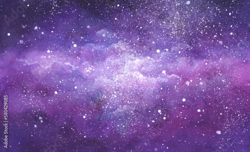 Vector cosmic illustration. Beautiful colorful space background. Watercolor Cosmos