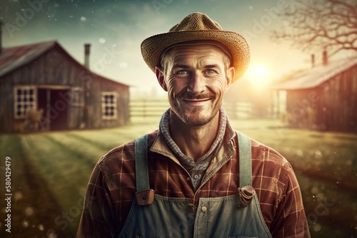 Portrait of an American style farmer man. Ai generated.