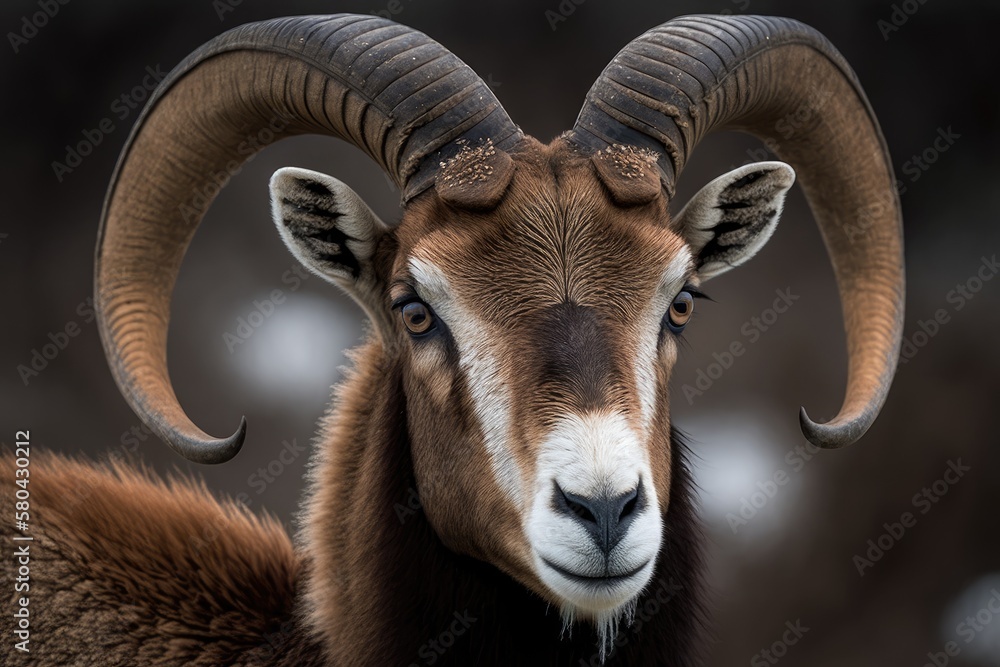 Mouflon Portrait. Generative AI Mouflon Portrait. Generative AI