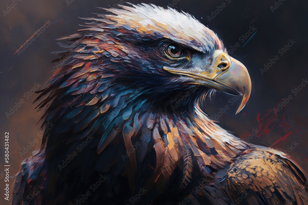 Fototapeta premium Oil painting of an eagle, modern art, portrait of an animal. Generative AI