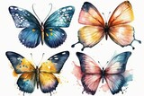 Watercolor colorful butterflies isolated on white background made with Generative AI