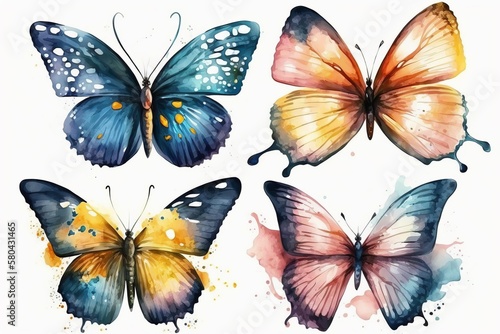 Watercolor colorful butterflies isolated on white background made with Generative AI © Yaroslav