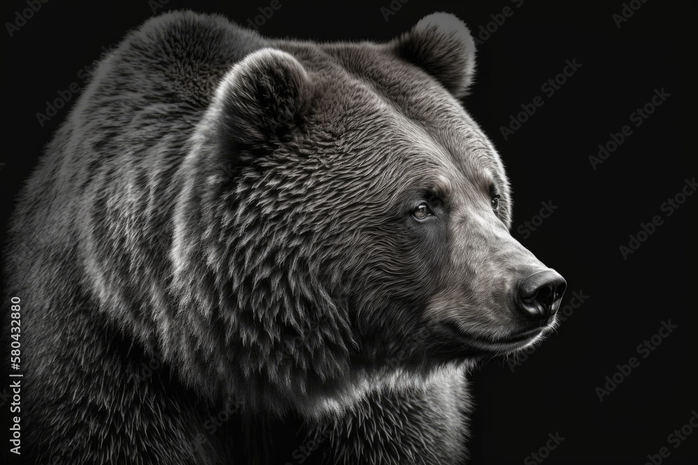 Fototapeta premium On a black background is a bear. Generative AI