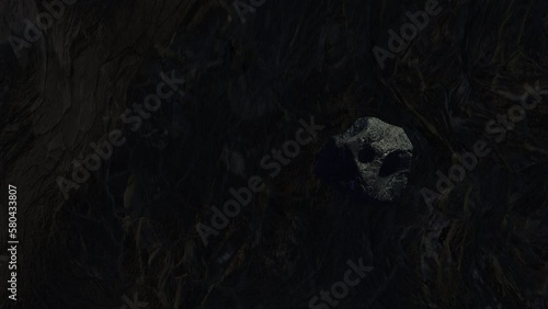 Dark space. A meteorite flies over an alien planet.