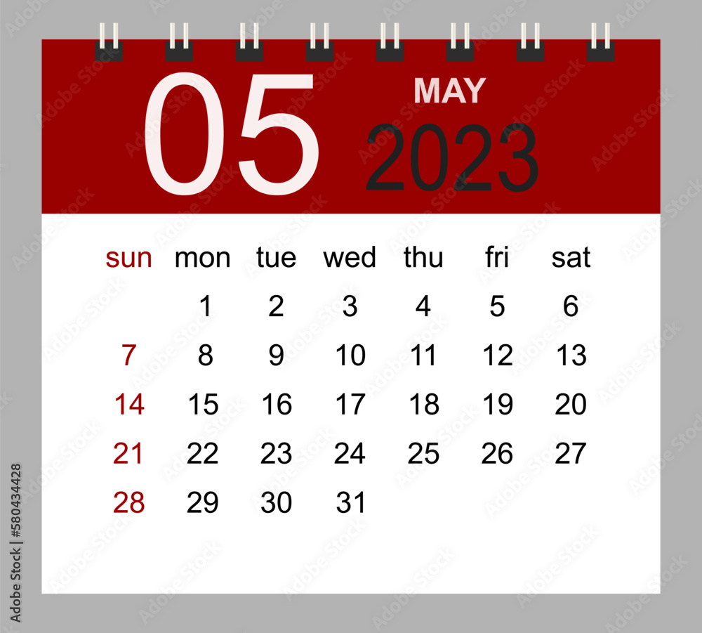 May 2023 Vector Monthly Calendar Template 2023 Year In Simple Style