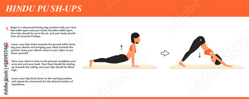 Hindu push-ups exercise tutorial. Female workout