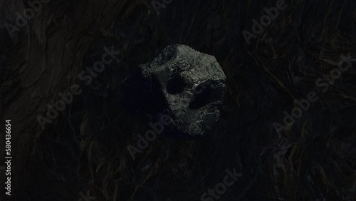 Dark space. A meteorite flies over an alien planet.