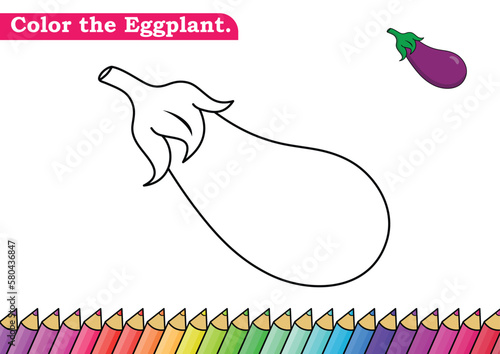 Eggplant coloring page. isolated coloring book. color pages for kids. Eggplant isolated.
