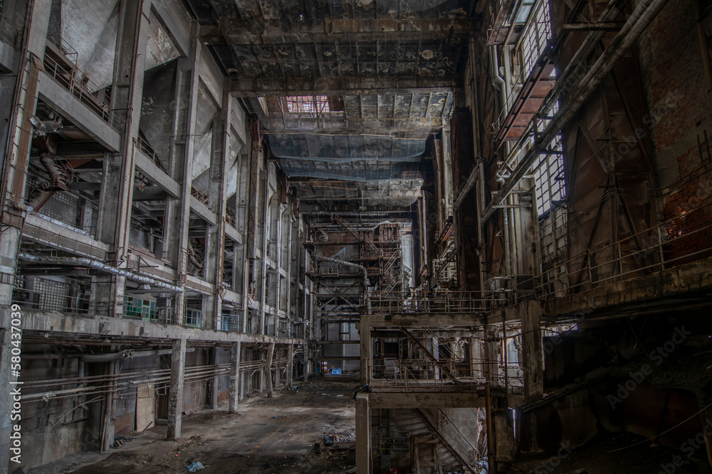 Old abandoned post-Soviet coal power plant in Hungary near Budapest