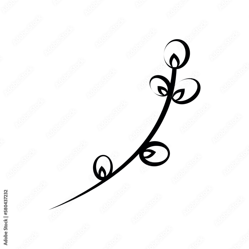 Linear willow twig in doodle style Linear willow twig in doodle style