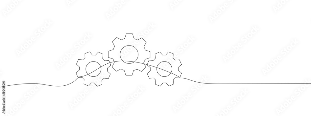 Gears Continuous One Line Drawing. Gears Contour Illustration for Business Concept. Modern Minimalist One Line Drawing. Vector EPS 10
