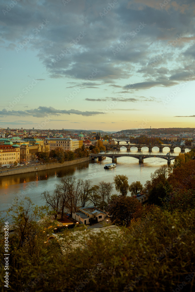 landscape at sunset in autumn in Prague, Czech Republic
