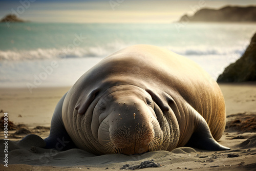 An elephant seal resting on a beach Generative AI