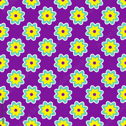 Y2K floral pattern. Funny funky retro flowers background