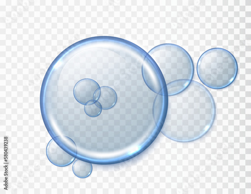 Clear serum realistic droplet . Water bubbles floats isolated on transparent background. Transparent round displays plate.