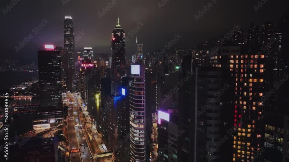 custom made wallpaper toronto digitalNight Highway And Bright Buildings Of Hong Kong, Aerial View