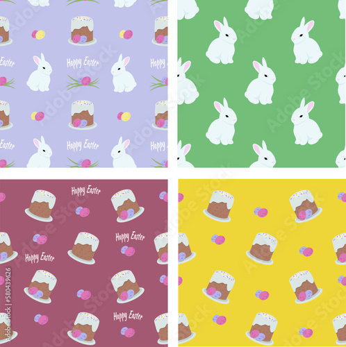 Fototapeta Naklejka Na Ścianę i Meble -  Happy Easter patterns set. Easter animals characters pattern. Vector illustration