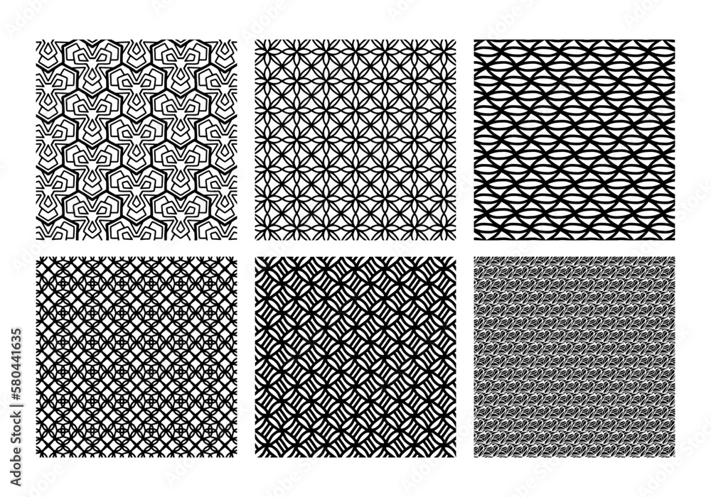 Collection of Abstract black and white patterns with ornaments.Vector