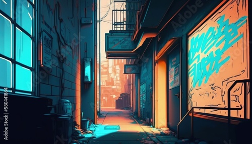 cyberpunk night scene of a city street with a street light and a neon - generative ai