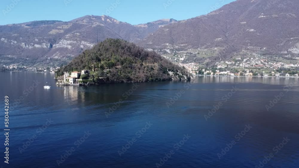 Aerial view of Villa Balbianello peninsula on Lake Como Aerial view of Villa Balbianello peninsula on Lake Como