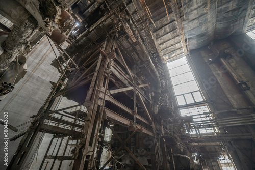 Old abandoned post-Soviet coal power plant in Hungary near Budapest