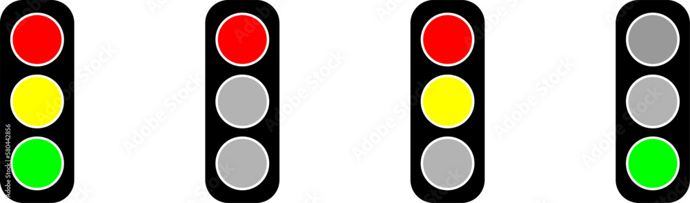 Simple Traffic Light Icon Set with Different Phases Red, Red-Yellow and Green. Vector Image. Simple Traffic Light Icon Set with Different Phases Red, Red-Yellow and Green. Vector Image.