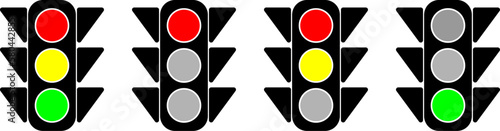 Simple Traffic Light Icon Set with Different Phases Red, Red-Yellow and Green. Vector Image.