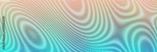 Geometric holographic neon colors linear moire texture with soft round forms Psychedelic gradient banner background for mobile apps, wall art, wallpaper, wall panel, textile, poster, interior decor. 