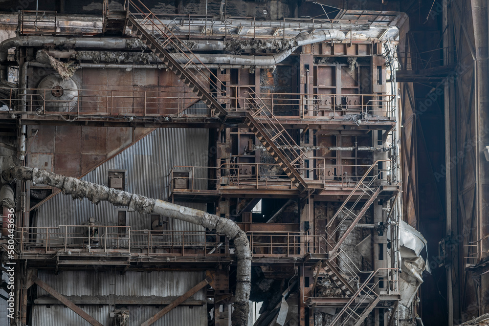 Old abandoned post-Soviet coal power plant in Hungary near Budapest