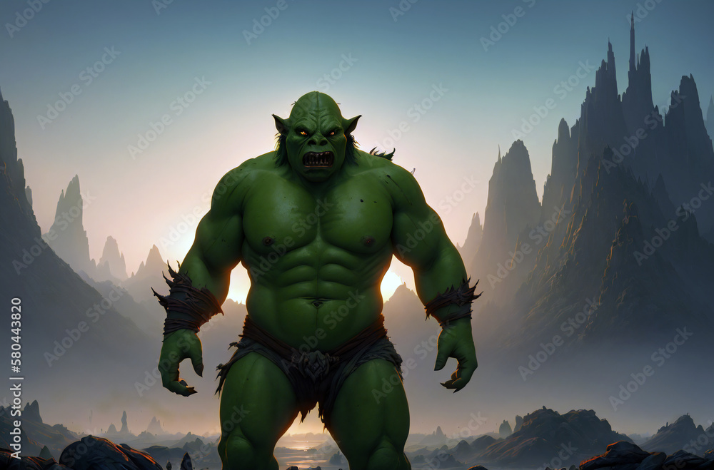 Portrait of a big, muscular green org. Portrait of a big, muscular green Orc. Portrait of terrifying green monster. Fantastic creature. Ogre. Troll with frightening facial expression. Generative AI. Portrait of a big, muscular green org. Portrait of a big, muscular green Orc. Portrait of terrifying green monster. Fantastic creature. Ogre. Troll with frightening facial expression. Generative AI.