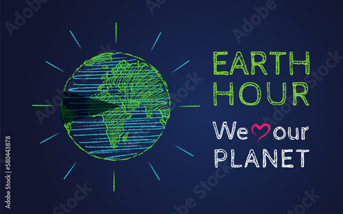 Vector vintage poster for a Earth hour. March Earth hour day.