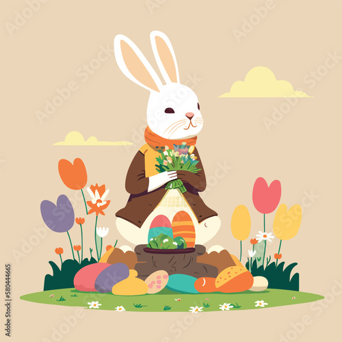 cute easter bunny with chocolate eggs